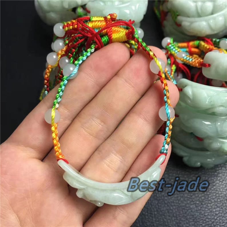 Pixiu bangle Jade Grade A Natural Jadeite Hand carved Jade Bracelet Chain Burma stone Armband Bracelete \u0411\u0440\u0430\u0441\u043b\u0435\u0442 rope