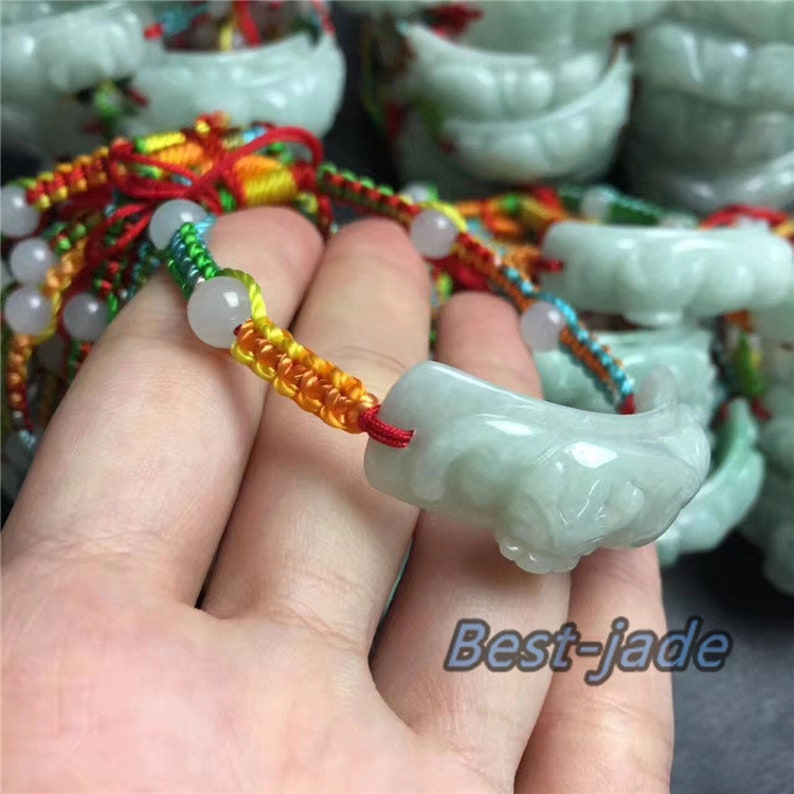 Pixiu bangle Jade Grade A Natural Jadeite Hand carved Jade Bracelet Chain Burma stone Armband Bracelete \u0411\u0440\u0430\u0441\u043b\u0435\u0442 rope