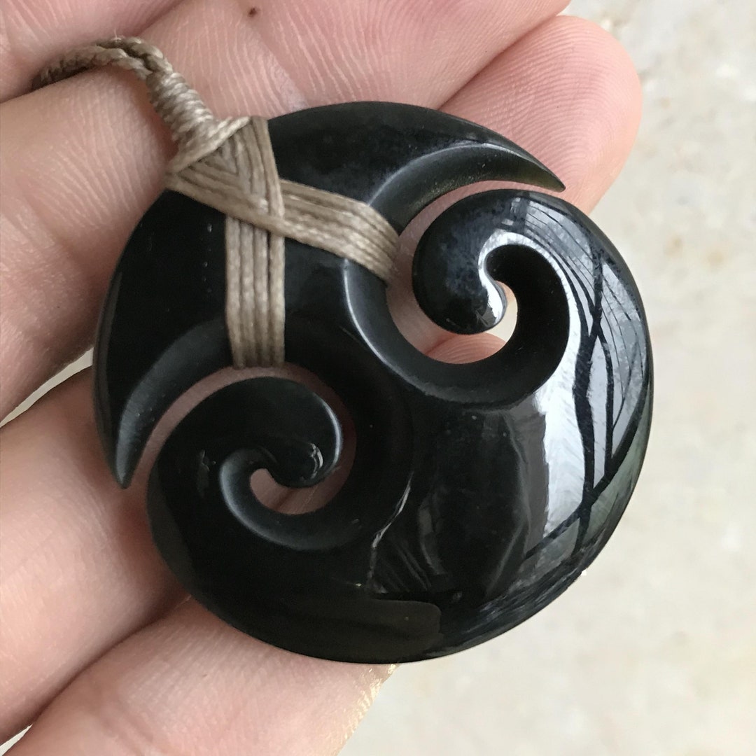 Custommade Natural Australian Black Nephrite Jade Shine Polishing Pendant Maori Style