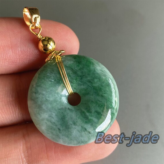 Natural Grade A Jadeite blue jade Lady Donut pendant with 14K gold button bail Guatemala jadeite Doughnut bead 翡翠A货