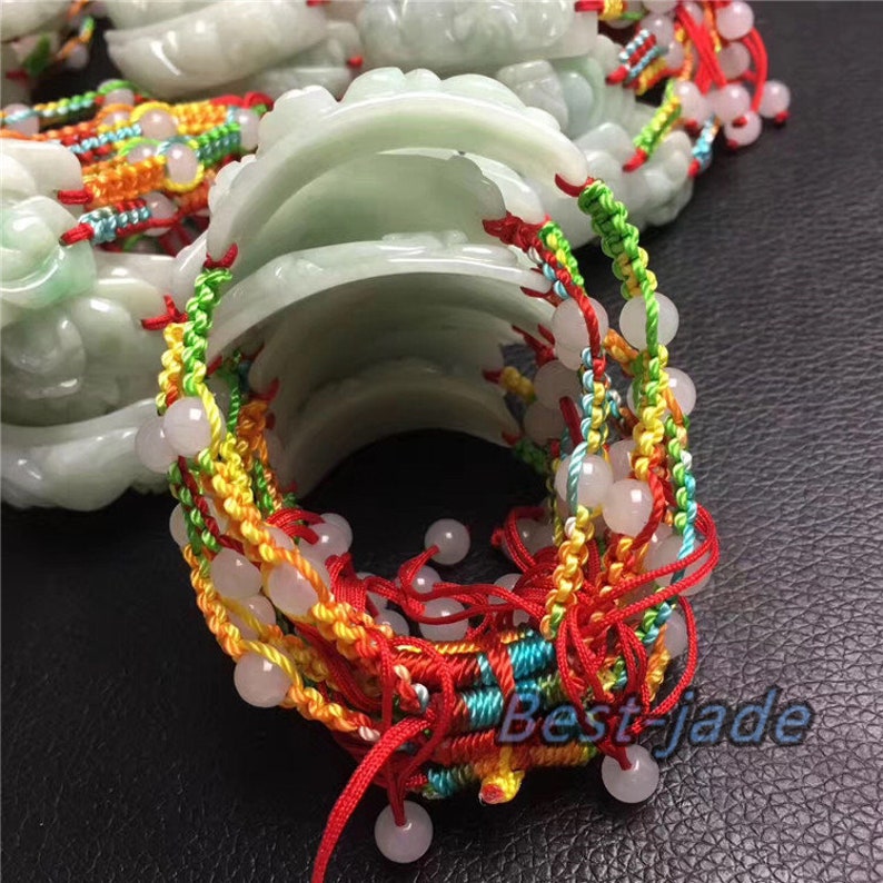 Pixiu bangle Jade Grade A Natural Jadeite Hand carved Jade Bracelet Chain Burma stone Armband Bracelete \u0411\u0440\u0430\u0441\u043b\u0435\u0442 rope