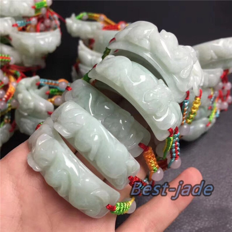 Pixiu bangle Jade Grade A Natural Jadeite Hand carved Jade Bracelet Chain Burma stone Armband Bracelete \u0411\u0440\u0430\u0441\u043b\u0435\u0442 rope