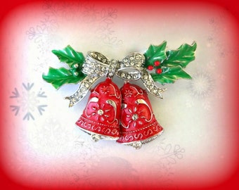Details about / Vintage NOS Christmas Brooch Gold Tone Holiday Holly With Ringing Bell Pin LOOK