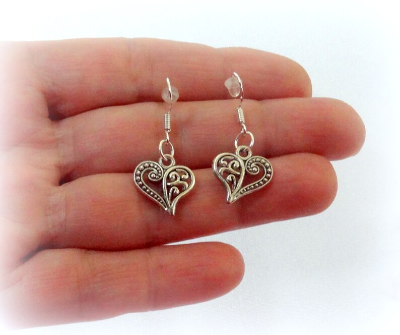 50 SALE Valentines Day Earrings..Silver Heart Earrings..Heart Etsy