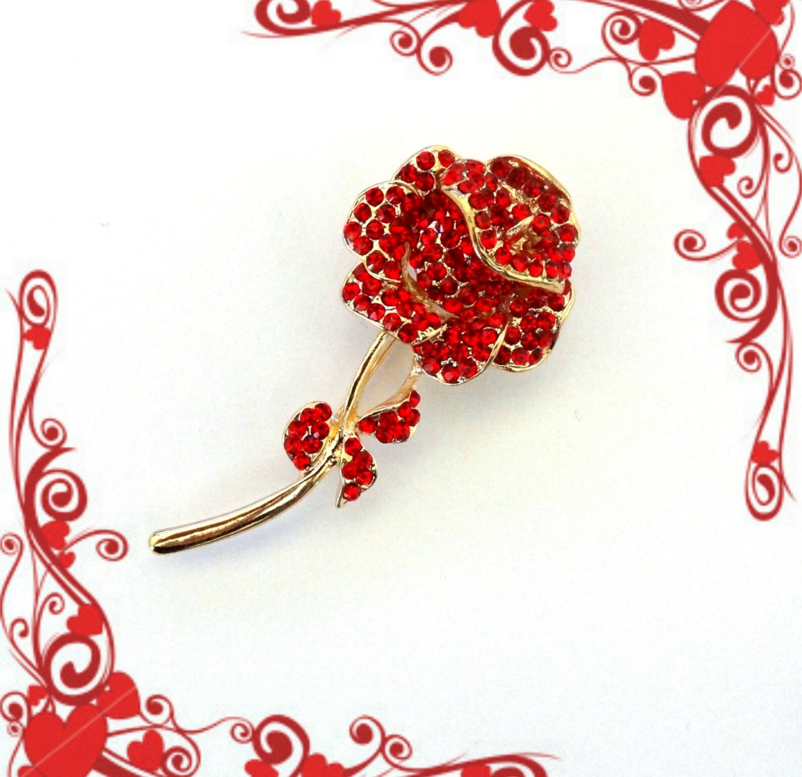 50 SALE Red Rose Pin..Red Flower Pin..Red Rhinestone Flower Etsy