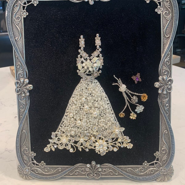 Framed Vintage Jewelry Art wedding Dress!