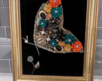 Framed Vintage Jewelry Art Butterfly