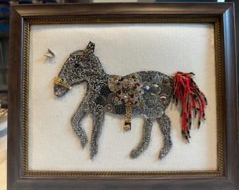 Framed Vintage Jewelry Art Horse