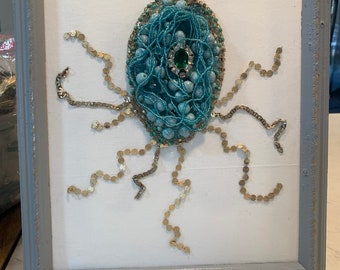 Framed Vintage Jewelry Art Octopus!