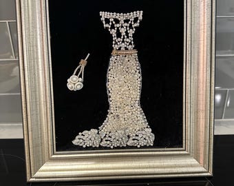 Framed Vintage Jewelry Art wedding dress