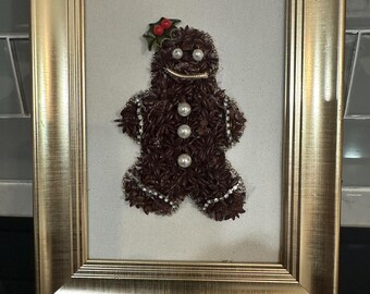 Framed Vintage Jewelry Art Gingerbread woman