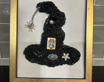 Framed Vintage Jewelry Art Witches Hat