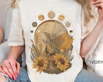 Fairy Frog Witch Shirt, Lunar Sunflower Frog T-Shirt, Cottagecore Autumn Frog Shirt, Mushroom Frogcore Tee, Frog Butterfly Wings witch stuff