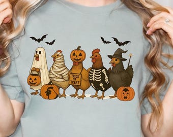 Kyckling Halloween-tröja Rolig kyckling Vild Halloween Kycklingälskare Gåvor Kyckling eller godis Unisex Retro Kyckling Halloween-tröjor Spöklik säsong