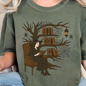 Witch Reading Book shirt, Witch Reading Tee, Spooky Book lover gift Reading enthusiast shirt Witchy stuff tee literature lover
