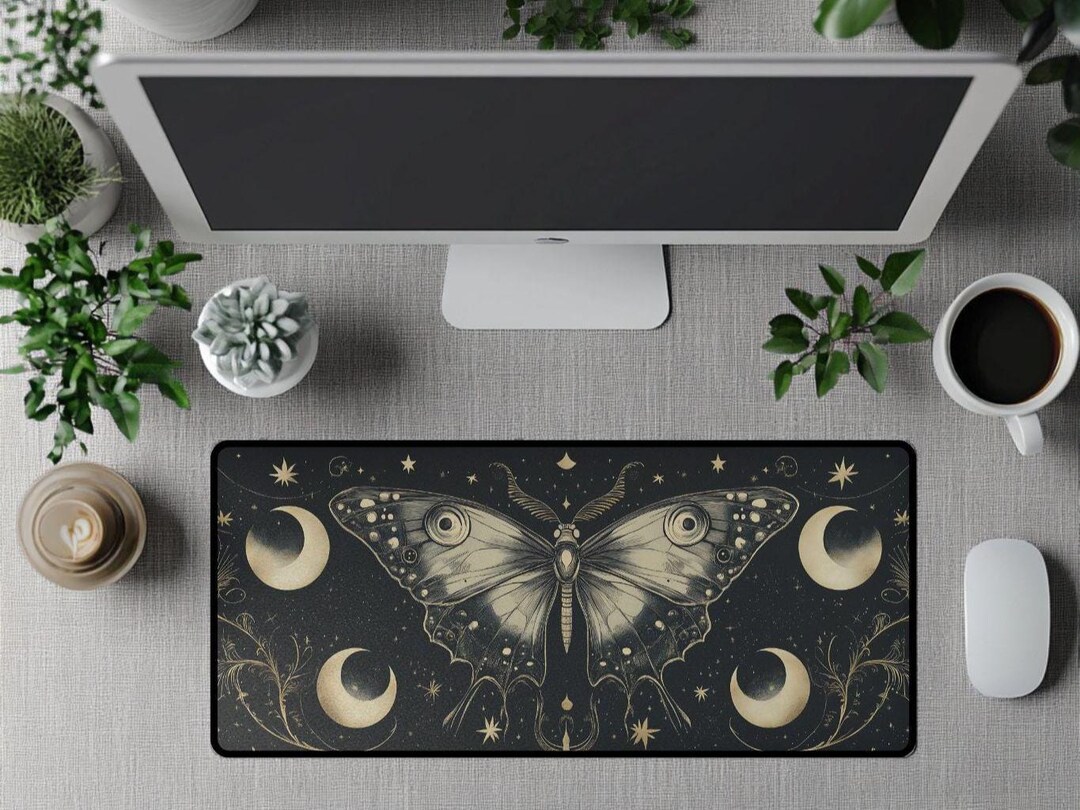 Gothic Moth Desk Mat, Celestial Moth Mouse Pad, Dark Cottagecore Desk ...
