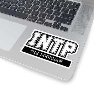 May include: A black and white sticker with the text "INTP THE LOGICIAN" in a bold, white font on a black background.