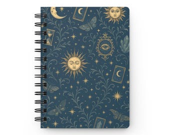 Celestial Journal, Witchy journal, Witchy stuff, Mystical Sun & Moon, Tarot Witchy Moth Journal, Astrology Gift