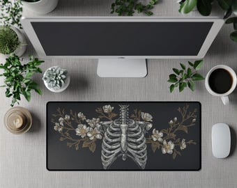 Gothic Ribcage Desk Mat, Anatomical Skeleton Mouse Pad, Dark Academia Witchy Aesthetic, Forensic Study Gift, Occult office decor Witch stuff