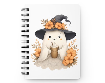 Halloween Fall Lace Ghost Journal, Cute Coquette Ghost Journal, Girly floral Ghost, Autumn Lace Ghost Journal cute witch stuff, coffee ghost