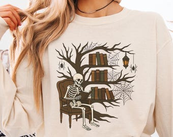Skeleton Book Reader long sleeve shirt Reading Tee Book lover gift Reading enthusiast book shirt Skeleton reader tee literature lover