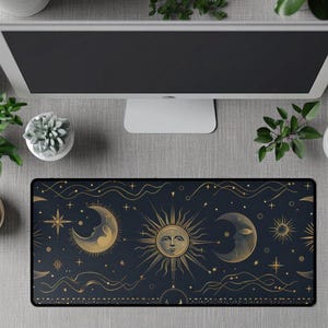 Celestial Mouse Pad, Sun & Moon Desk Mat, Vintage Astrology-Inspired Desk Mat, Whimsigoth, Fairy Grunge deskmat Witchy stuff, witch decor