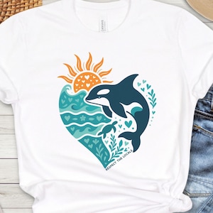 Orca Shirt, Whale Shirt Boho Nature, Killer Whale Tee, Scandi Shirt, Retro Whale shirt, Orca Lover Shirt Folk Art, Respect the locals