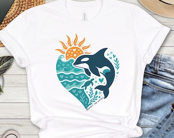 Orca Shirt, Whale Shirt Boho Nature, Killer Whale Tee, Scandi Shirt, Retro Whale shirt, Orca Lover Shirt Folk Art, Respect the locals