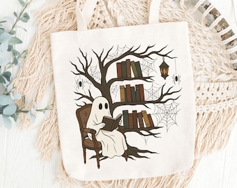 Ghost Book Reader Tote, Reading bag Book lover gift Reading enthusiast book tote ghost reader bag literature lover, Boo Bag, Ghost reading