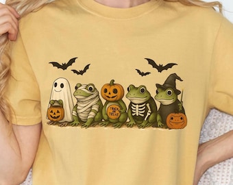 Frog Halloween Shirt Funny Froggy Halloween Frog Lover Gifts Cute Halloween Unisex Retro Frog Halloween Tees Spooky Season