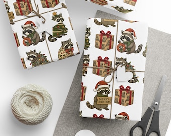 Rouleau de papier cadeau raton laveur, emballage cadeau animal festif, emballage cadeau respectueux de l'environnement pour les vacances, Noël, cadeau pour amateur de raton laveur