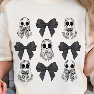 Halloween Lace Ghost T Shirt Spooky Coquette T-Shirt Girly Ghost Bow Shirt Lacey Ghost Tee Comfort Colors Spooky Season Gothic lace ghost
