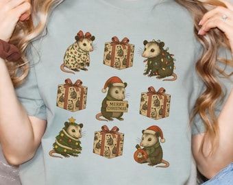Opossum Weihnachten Shirt, lustiges Opossum T-Shirt, fröhliches Opossum Weihnachtsgeschenke Niedliches Weihnachten Unisex T-Shirt Vintage Retro Opossum Weihnachten T-Shirts