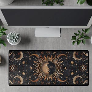 Celestial Mouse Pad, Sun & Moon Desk Mat, Vintage Astrology-Inspired Desk Mat, Whimsigoth, Fairy Grunge deskmat Witchy stuff, witch decor