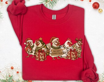 Christmas Chickens Sweatshirt - Funny Christmas Chicken Sweater - Xmas Gift - Christmas Farm Sweater - Farm Lover Gift - Chicken lover gift