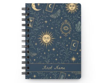 Custom Celestial Journal, Personalized journal, Witchy stuff, Mystical Sun & Moon, Tarot Witchy Moth Journal, Personalized Astrology Gift