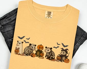 Opossum Halloween Langarm Shirt Lustige Opossum wilde Halloween Opossum Liebhaber Geschenke Unisex Retro Opossum Halloween T-Shirts gruselige Saison