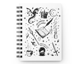 Diario para amantes de los libros de fantasía, diario con portada de garabatos, verano de chica de libros, cuaderno de fantasía, diario para amantes de los dragones, regalo de diario para escritor de fantasía