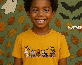 Opossum Halloween Youth Shirt Funny Opossum Feral Halloween Opossum Lover Gifts Cute Halloween Unisex Retro Possum Halloween Spooky Season