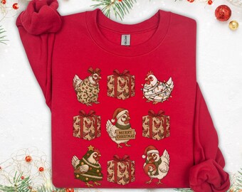 Christmas Chickens Sweatshirt - Funny Christmas Chicken Sweater - Xmas Gift - Christmas Farm Sweater - Farm Lover Gift - Chicken lover gift