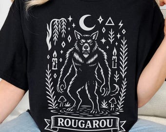 Rougarou-shirt, uniseks cryptid-shirt, shirt occult wezen, Cajun-folklore weerwolf, horror T-shirt, moeraslegende, Southern Gothic, fairy grunge