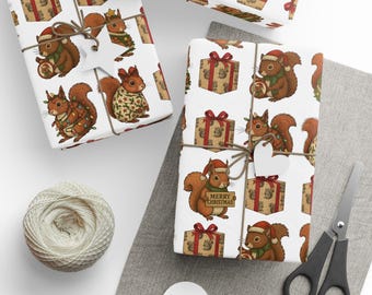 Squirrel Wrapping Paper Roll, Festive Animal Gift Wrap, Eco-Friendly Gift Wrap for Holidays, Christmas, Gift Squirrel lover gift