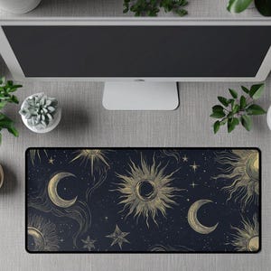 Celestial Mouse Pad, Sun & Moon Desk Mat, Vintage Astrology-Inspired Desk Mat, Whimsigoth, Fairy Grunge deskmat Witchy stuff, witch decor