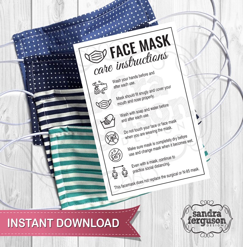 Printable Face Mask Care Instructions instructions card care Etsy