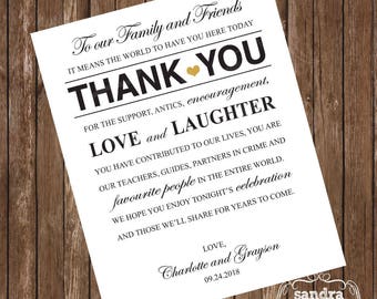 Wedding Reception Thank You Card | To Our Family and Friends | Wedding Thank You Sign | Wedding Thanks | Printable | DIGITAL FILE