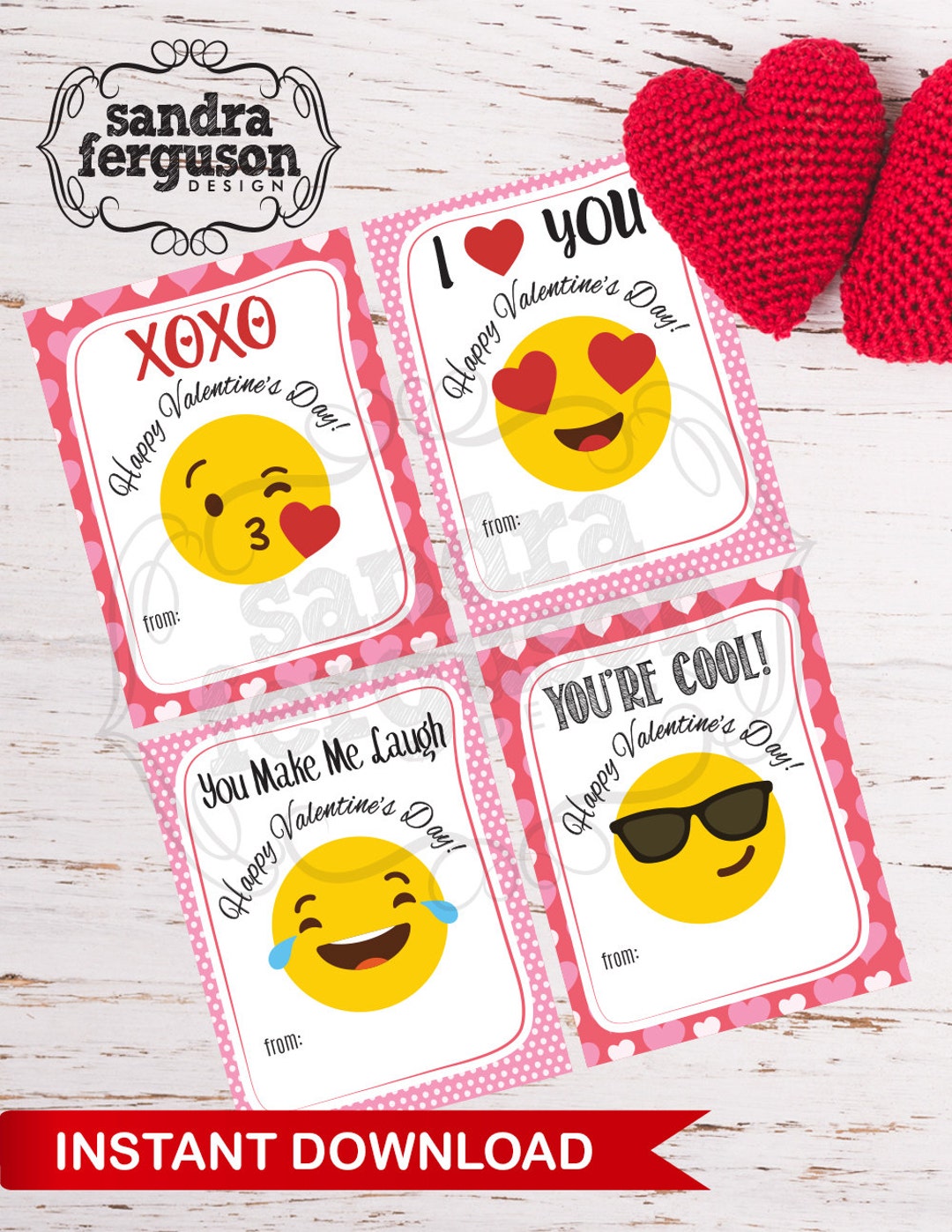Printable Kids Valentine Card, Printable Valentine, Emoji Valentines ...