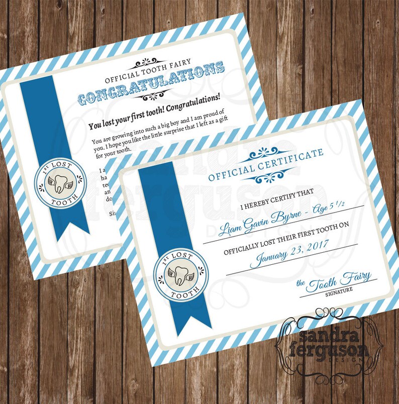 8x10 first lost tooth certificate tooth fairy letter blue etsy