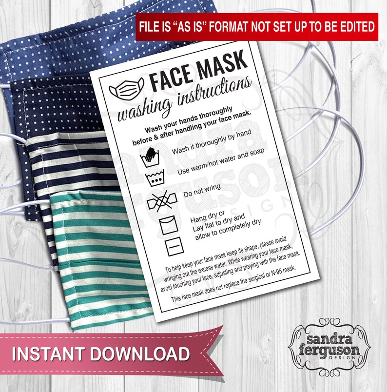 Printable Face Mask Washing Instructions instructions card Etsy