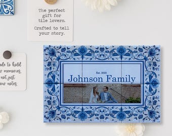 Fado Azul, Puzzle Tile Magnet Set, Family Mural Puzzle Tile Magnets - Personalized Puzzle Tile with blue and white Portuguese tile patterns