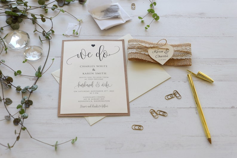 Burlap and Lace Wedding Invitation Kit, Simple Wedding Invite, Semi-Custom Invite, Unique Wedding Invite, Rustic Fall Wedding Invitations image 9